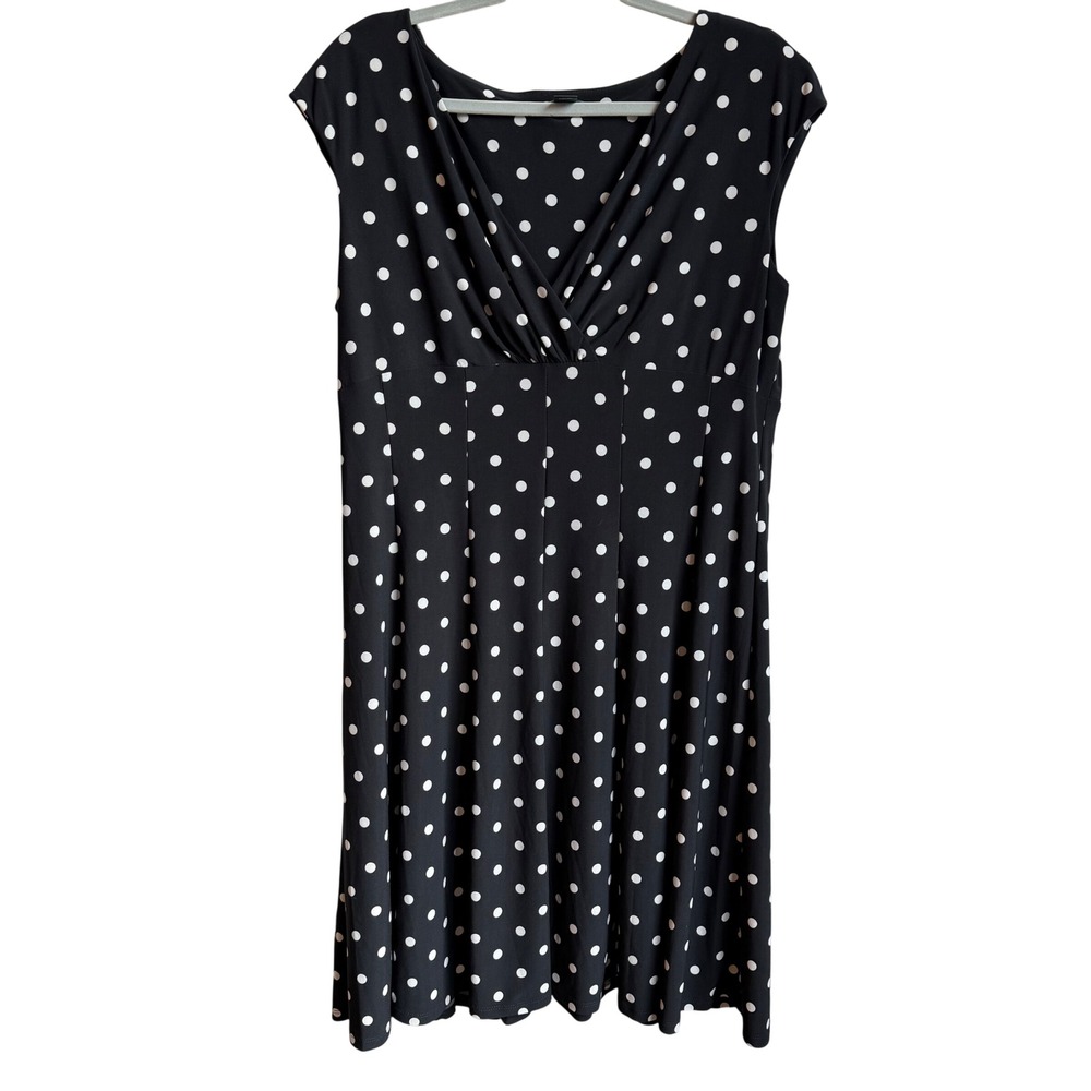Ralph Lauren Polka Dot Dress Size 16‎ Black White V-Neck Sleeveless